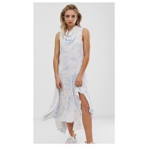 ASOS DESIGN LABEL WHITE PINK BLUE SNAKE PRINT MIDI MAXI DRESS US 14 NEW